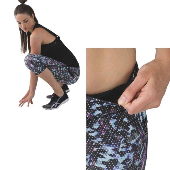 Lululemon Run Top Speed Mid-Rise Crop 17' Leggings | Floral Blue/Black | Sz 4 - Picture 12 of 14